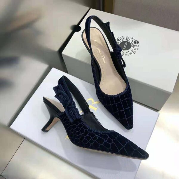 Dior Women J’Adior Slingback Pump Deep Blue Crocodile-Effect Embroidered Velvet (4)