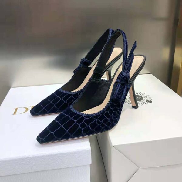 Dior Women J’Adior Slingback Pump Deep Crocodile-Effect Embroidered Velvet-Blue (2)