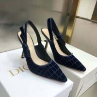 Dior Women J’Adior Slingback Pump Deep Crocodile-Effect Embroidered Velvet-Blue (1)