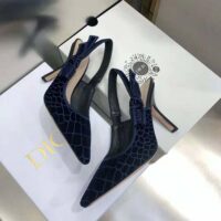 Dior Women J’Adior Slingback Pump Deep Crocodile-Effect Embroidered Velvet-Blue (1)