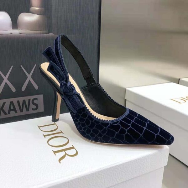 Dior Women J’Adior Slingback Pump Deep Crocodile-Effect Embroidered Velvet-Blue (7)