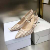 Dior Women J’Adior Slingback Pump Rose Des Vents Cotton Embroidery with Micro Houndstooth Motif (1)