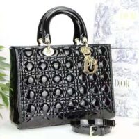 Dior Women Large Lady Dior Bag Black Patent Cannage Calfskin (1)