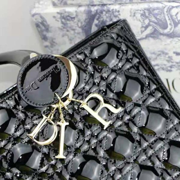 Dior Women Large Lady Dior Bag Black Patent Cannage Calfskin (8)