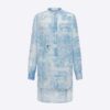 Dior Women Long Blouse Cornflower Blue Cotton Voile with Toile de Jouy Motif