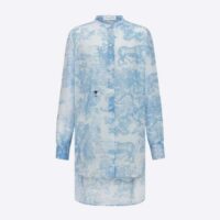 Dior Women Long Blouse Cornflower Blue Cotton Voile with Toile de Jouy Motif