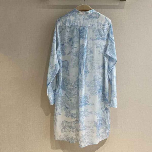 Dior Women Long Blouse Cornflower Blue Cotton Voile with Toile de Jouy Motif (2)