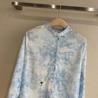 Dior Women Long Blouse Cornflower Blue Cotton Voile with Toile de Jouy Motif (1)