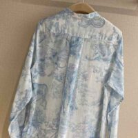 Dior Women Long Blouse Cornflower Blue Cotton Voile with Toile de Jouy Motif (1)