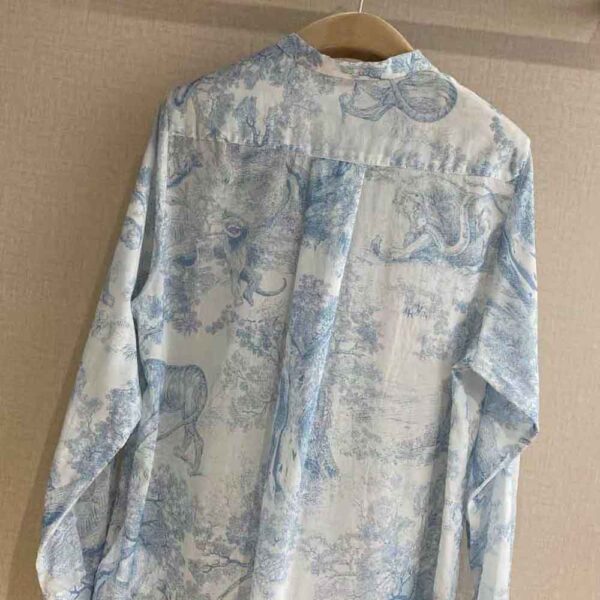 Dior Women Long Blouse Cornflower Blue Cotton Voile with Toile de Jouy Motif (6)