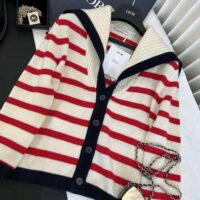 Dior Women Mariniere Cardigan Red and Ecru D-Stripes Ribbed Wool and Cashmere Knit (1)