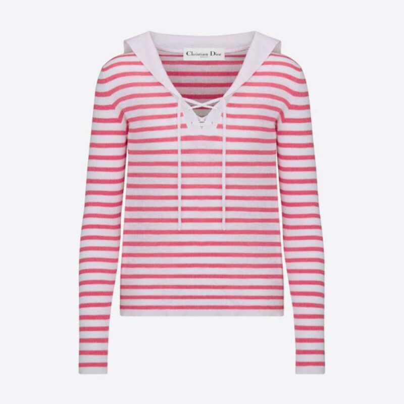 Dior Women Mariniere Sweater Peony Pink Linen Cashmere and Silk