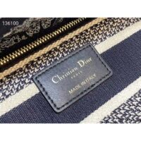 Dior Women Medium Lady D-Lite Bag Navy Blue Toile de Jouy Stripes Embroidery (10)