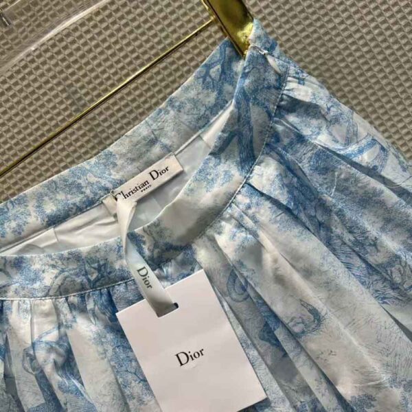 Dior Women Mid-Length Skirt Cornflower Blue Toile de Jouy Cotton Muslin (9)