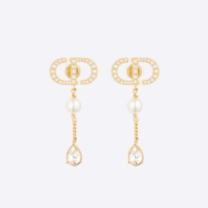 Dior Women Petit CD Earrings Gold-Finish Metal with White Resin Pearls