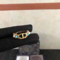 Dior Women Petit CD Ring Gold-Finish Metal with White Resin Pearls and Light Blue Crystals (1)