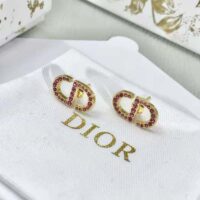 Dior Women Petit CD Stud Earrings Gold-Finish Metal and Light Pink Crystals (1)