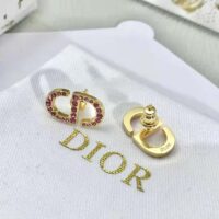 Dior Women Petit CD Stud Earrings Gold-Finish Metal and Light Pink Crystals (1)