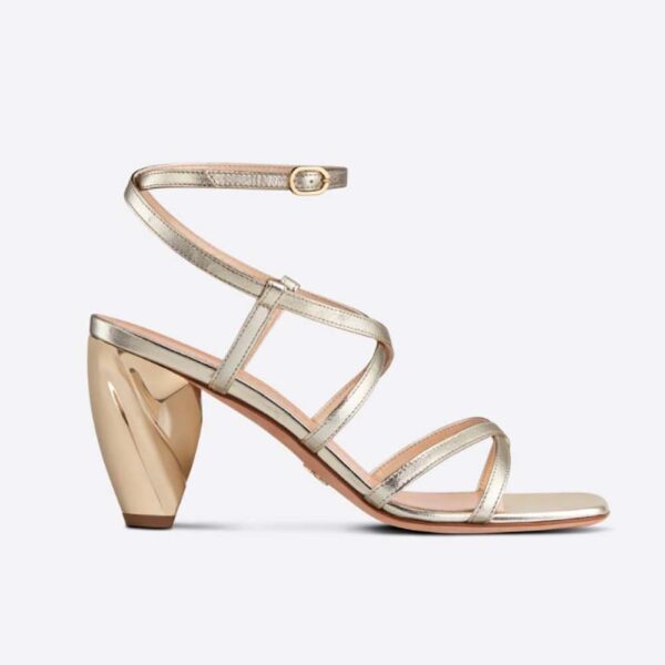 Dior Women Rhodes Heeled Sandal Gold-Tone Laminated Lambskin (1)