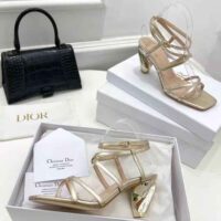 Dior Women Rhodes Heeled Sandal Gold-Tone Laminated Lambskin (1)