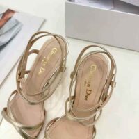 Dior Women Rhodes Heeled Sandal Gold-Tone Laminated Lambskin (1)