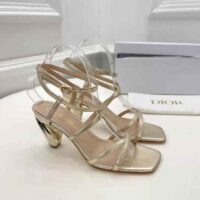 Dior Women Rhodes Heeled Sandal Gold-Tone Laminated Lambskin (1)