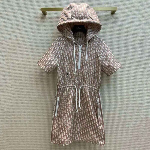 Dior Women Short Hooded Dress Rose Des Vents Technical Taffeta Jacquard (2)