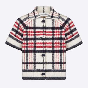 Dior Women Short-Sleeved Jacket Tricolor Check N Dior Technical Cotton and Wool Knit