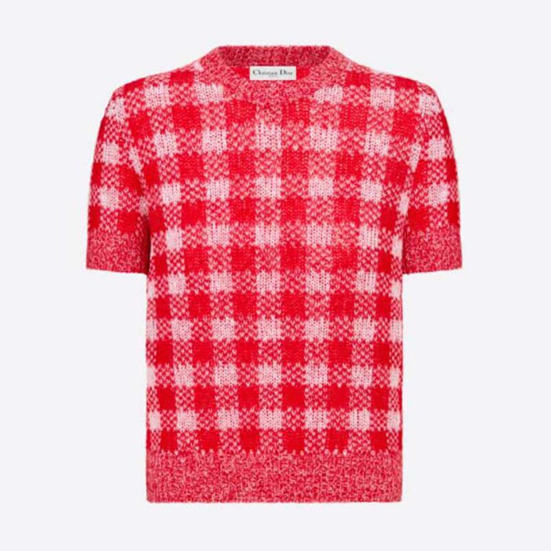 Dior Women Short-Sleeved Sweater Red D-Little Vichy Alpaca