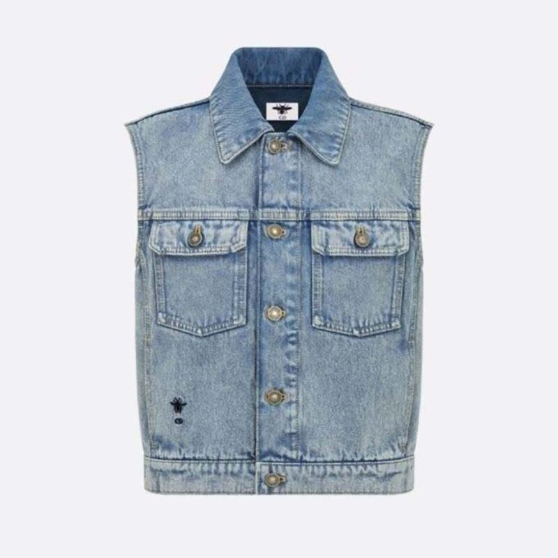 Dior Women Sleeveless Jacket Blue Cotton Denim