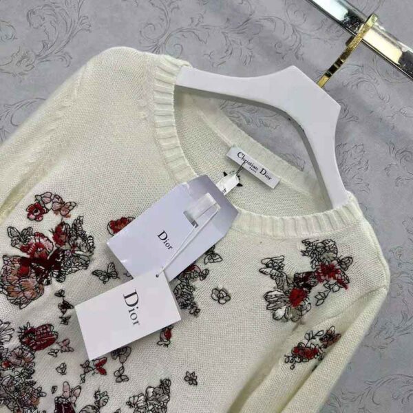 Dior Women Sweater White Cashmere with Multicolor Butterfly Motif (4)
