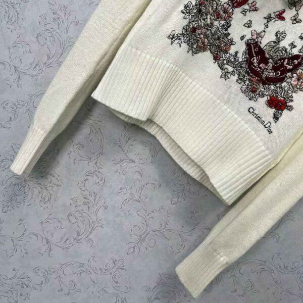 Dior Women Sweater White Cashmere with Multicolor Butterfly Motif (5)