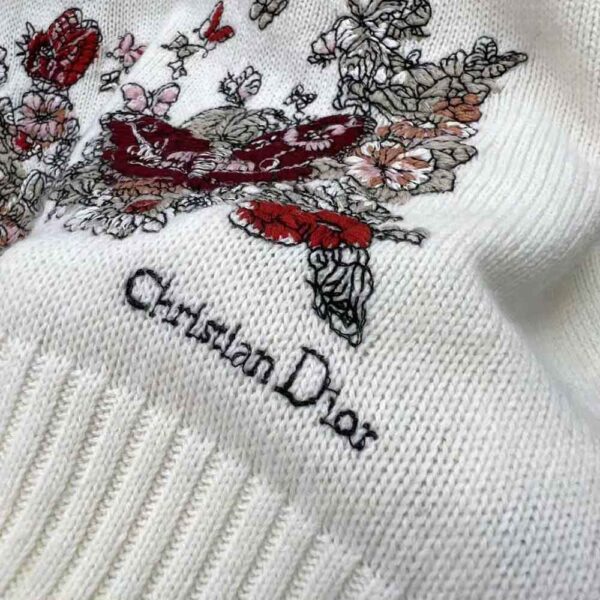 Dior Women Sweater White Cashmere with Multicolor Butterfly Motif (8)