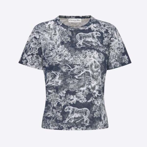 Dior Women T-shirt Navy Blue Toile de Jouy Cotton and Linen Jersey (1)