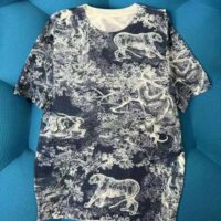 Dior Women T-shirt Navy Blue Toile de Jouy Cotton and Linen Jersey (1)