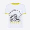 Dior Women T-shirt White Cotton Jersey with Fluorescent Yellow D-Jungle Pop Motif