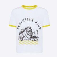 Dior Women T-shirt White Cotton Jersey with Fluorescent Yellow D-Jungle Pop Motif (1)