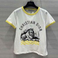 Dior Women T-shirt White Cotton Jersey with Fluorescent Yellow D-Jungle Pop Motif (1)