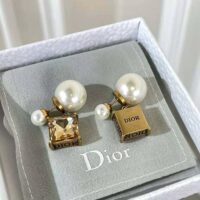 Dior Women Tribales Earrings Antique Gold-Finish Metal with White Resin Pearls and Citrine (1)