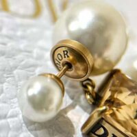 Dior Women Tribales Earrings Antique Gold-Finish Metal with White Resin Pearls and Citrine (1)