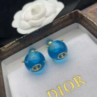 Dior Women Tribales Earrings Gold-Finish Metal and Light Blue Transparent Resin Pearls (1)