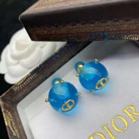 Dior Women Tribales Earrings Gold-Finish Metal and Light Blue Transparent Resin Pearls (1)