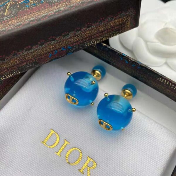 Dior Women Tribales Earrings Gold-Finish Metal and Light Blue Transparent Resin Pearls (6)