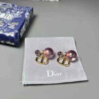 Dior Women Tribales Earrings Gold-Finish Metal and Light Pink Transparent Resin Pearls (1)