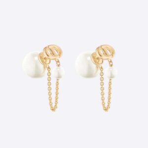 Dior Women Tribales Earrings Gold-Finish Metal and White Resin Pearls