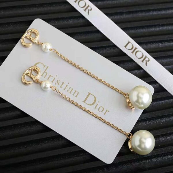 Dior Women Tribales Earrings Gold-Finish Metal and White Resin Pearls (4)