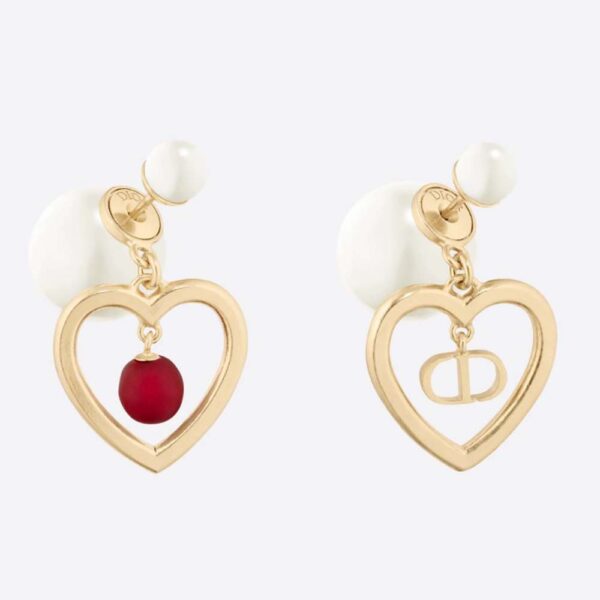 Dior Women Tribales Earrings Gold-Finish Metal with Red Resin Pearls (1)