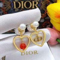 Dior Women Tribales Earrings Gold-Finish Metal with Red Resin Pearls (1)