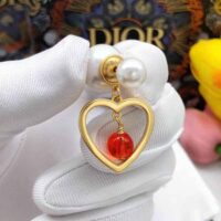 Dior Women Tribales Earrings Gold-Finish Metal with Red Resin Pearls (1)