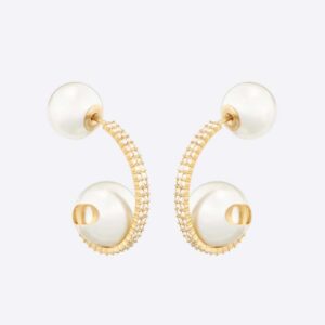 Dior Women Tribales Earrings Gold-Finish Metal with White Resin Pearls